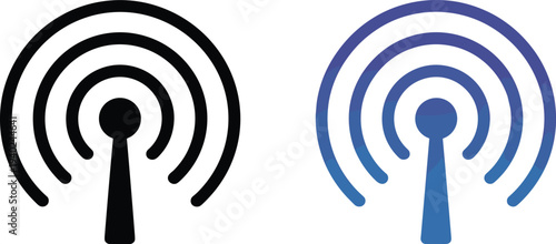 Wireless signal tower icon, radio antenna broadcast symbol, internet network connection technology concept, communication signal waves, flat vector illustration