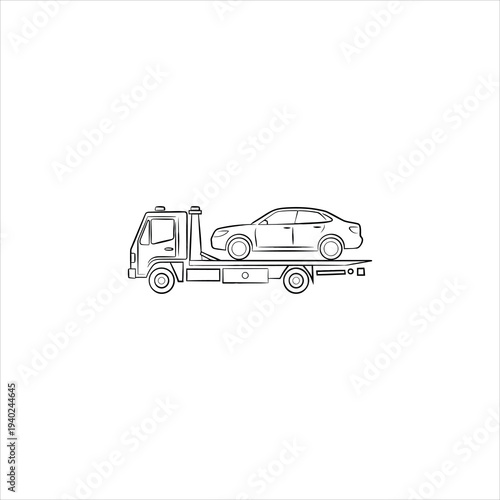 Tow truck carrying a car, vehicle transport, roadside assistance, recovery service