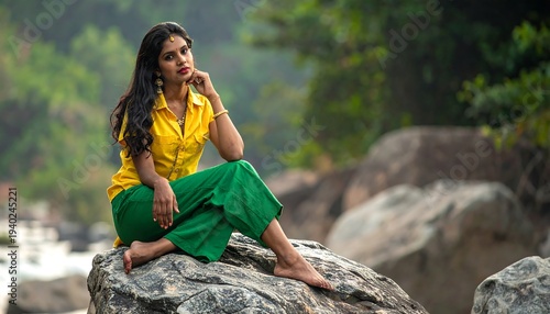 Serene woman in nature - A portrait of confidence and beauty.
