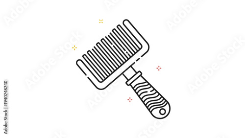 Minimalist line art icon of a professional hair pick or wide-tooth comb used for styling and grooming hair.