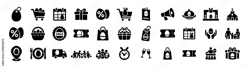 Obraz premium Easter Marketing and Event Icons Set – Business, Restaurant, Shopping and Holiday Promotion Silhouettes