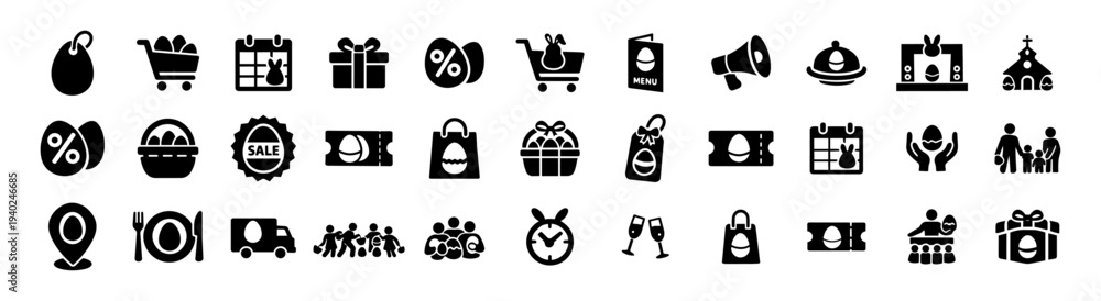 Obraz premium Easter Marketing and Event Icons Set – Business, Restaurant, Shopping and Holiday Promotion Silhouettes