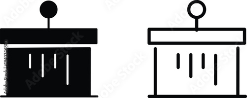 Two icons showing a container with a lid and a knob, one filled black and one outlined, both with internal vertical lines indicating measurement or level.