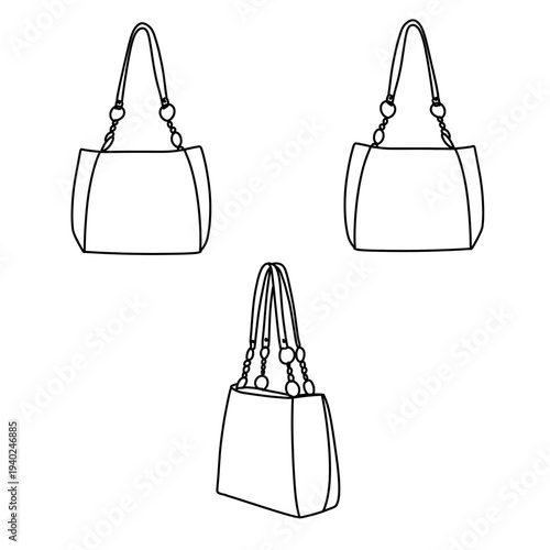 Elegant Handbag Designs - A Trio of Stylish Tote Bag Illustrations.