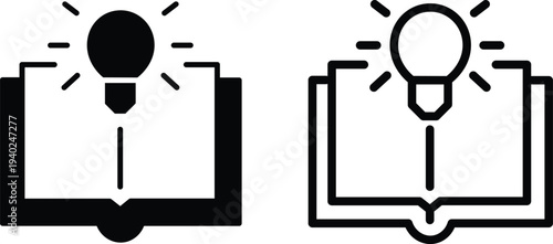 Two icons depicting an open book with a glowing light bulb above it, symbolizing knowledge and inspiration.