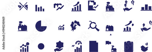 Set of blue and white abstract vector symbols featuring a business sign and zodiac astrology icons with letter and number design elements