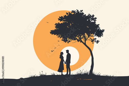 Silhouette of a man with a dog walking on the beach at sunset in nature park