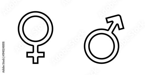 Male and Female Gender Symbols, Mars and Venus Icons, Vector Illustration on Transparent Background