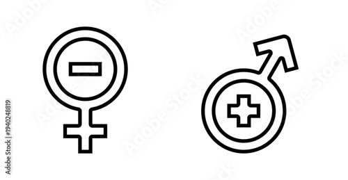 Male and Female Symbols with Plus and Minus Signs, Gender Icons, Medical Concept