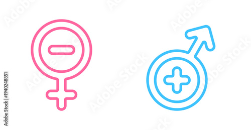 Gender Symbols with Plus and Minus Signs on Transparent Background