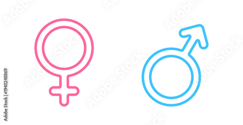 Gender Symbols: Pink Female and Blue Male Icons on Transparent Background