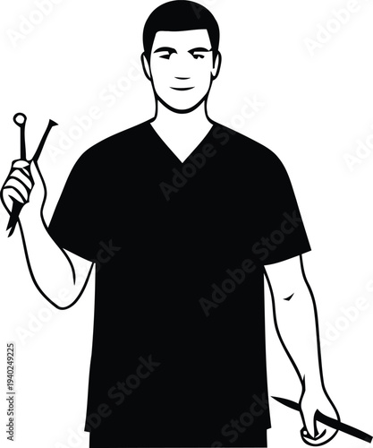 A man holding medical instruments