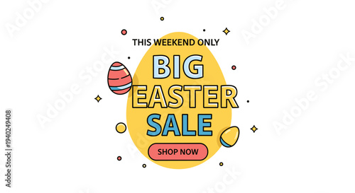 A vibrant Easter sale promotional graphic featuring colorful eggs and bold text in modern vector style, perfect for online advertising