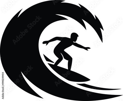 Surfer Riding Big Wave in Ocean