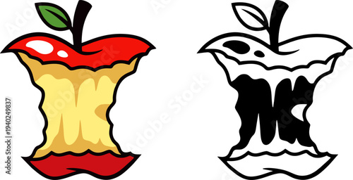 Red Apple Core Remainder with Leaf