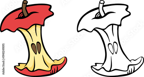 Red Apple Core Eaten Fruit Illustration