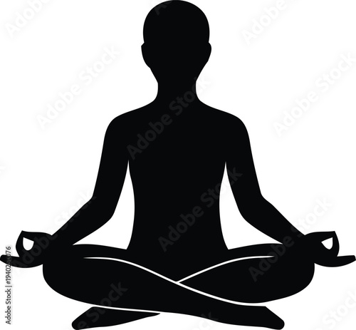 Meditating person in lotus position silhouette