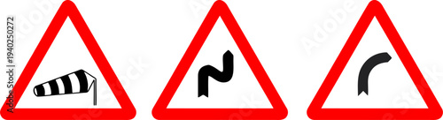 Road Warning Signs Curve Wind