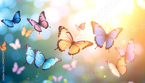 A vibrant swarm of butterflies in a sunlit meadow, symbolizing transformation and beauty.