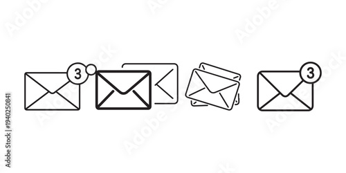 Email notification icons showing unread messages with number count badge for mailbox management and digital communication in modern business environment