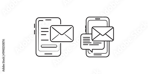 Abstract icons of incoming message notifications on phones and chat bubbles concept for communication and connection technology illustration