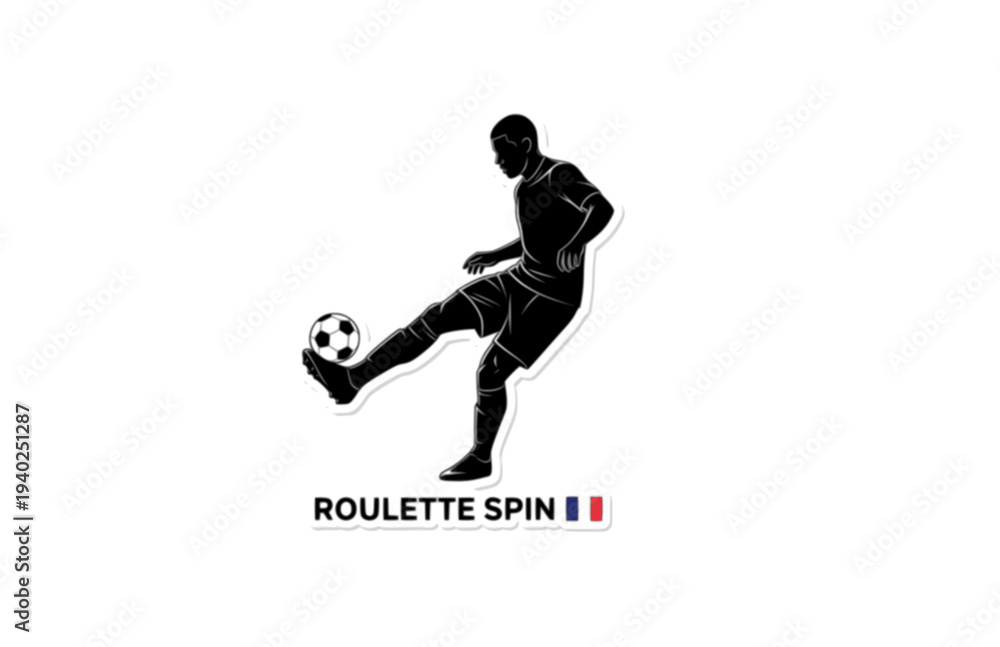 Obraz premium French Football Midfielder Roulette Spin Silhouette, Soccer Skill and Technique Vector Sticker, Historical Sports Legend Illustration