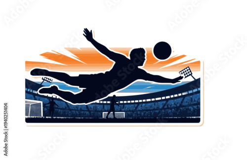 Flying Dutch Striker Diving Header Silhouette, Football World Cup Action Vector Sticker, Iconic Soccer Goal Scoring Illustration