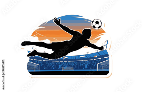 Flying Dutch Striker Diving Header Silhouette, Football World Cup Action Vector Sticker, Iconic Soccer Goal Scoring Illustration