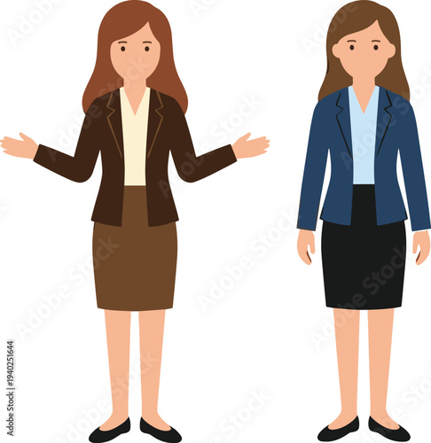 Professional business women presenting communication office corporate employees teamwork explanation flat vector illustration isolated