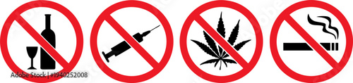 Prohibited Items Warning Sign Set Alcohol Cigarette Drug And Smoking