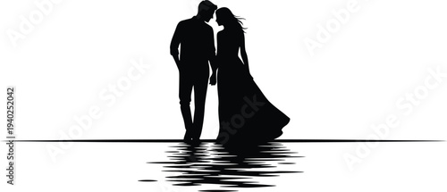 Loving Couple Silhouette Walking on Water