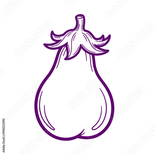 Hand-drawn purple eggplant illustration on white background  