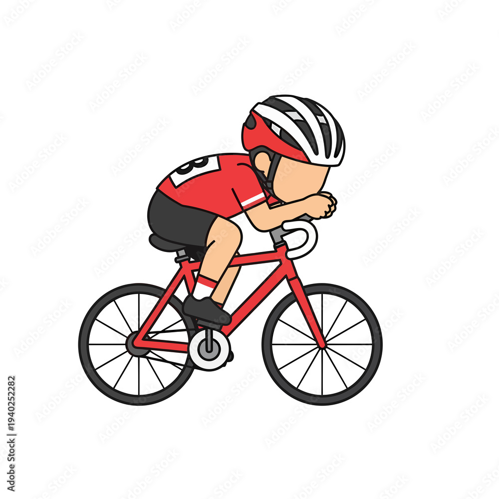 Fototapeta premium Kid Cyclist Cartoon Illustration Child Riding Road Bicycle Young Athlete Cycling Sport Character