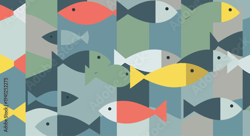 Colorful Fish Swimming in Geometric Pattern