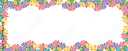 Wide rectangular floral border template with spring flowers