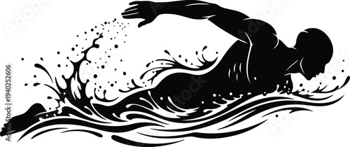 Swimmer Diving into Ocean Water Silhouette