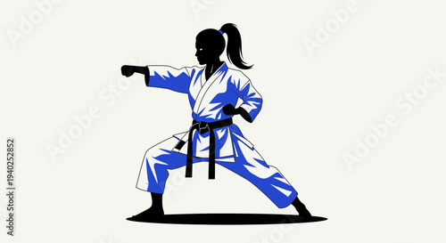 Karate Martial Arts Woman Silhouette – Fighter Action Pose Vector Illustration