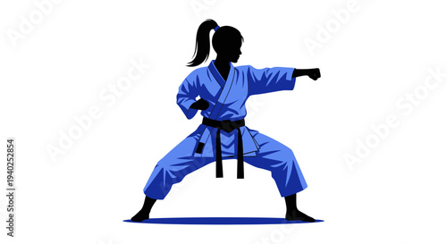 Karate Martial Arts Woman Silhouette – Fighter Action Pose Vector Illustration