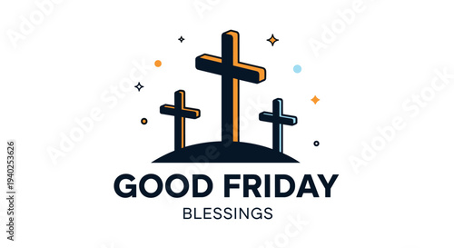 A Good Friday blessings illustration featuring a cross and decorative elements in modern flat vector style, ideal for religious and holiday designs