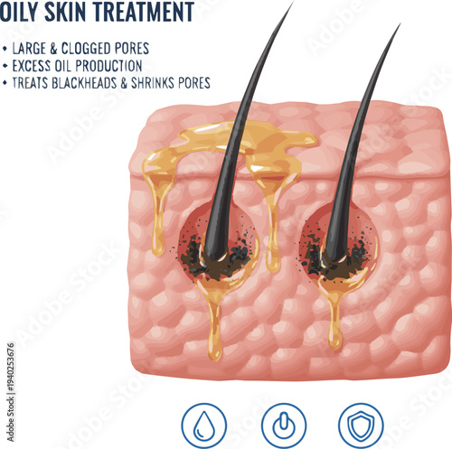 Isolated a realistic Dirty pores and oil. large pore and oily skin treatment concept. 3D rendering. vector art with white background..