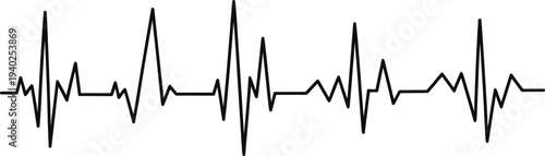 Abstract black ECG heartbeat waveform isolated on light gray background representing heart rate monitoring, cardiology pulse signal, medical diagnostics technology and healthcare rhythm concept