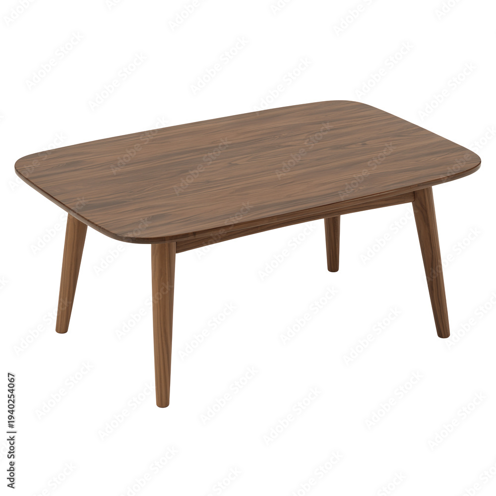 Fototapeta premium Teak Wood Coffee Table with Tapering Legs Isolated on Transparent Background
