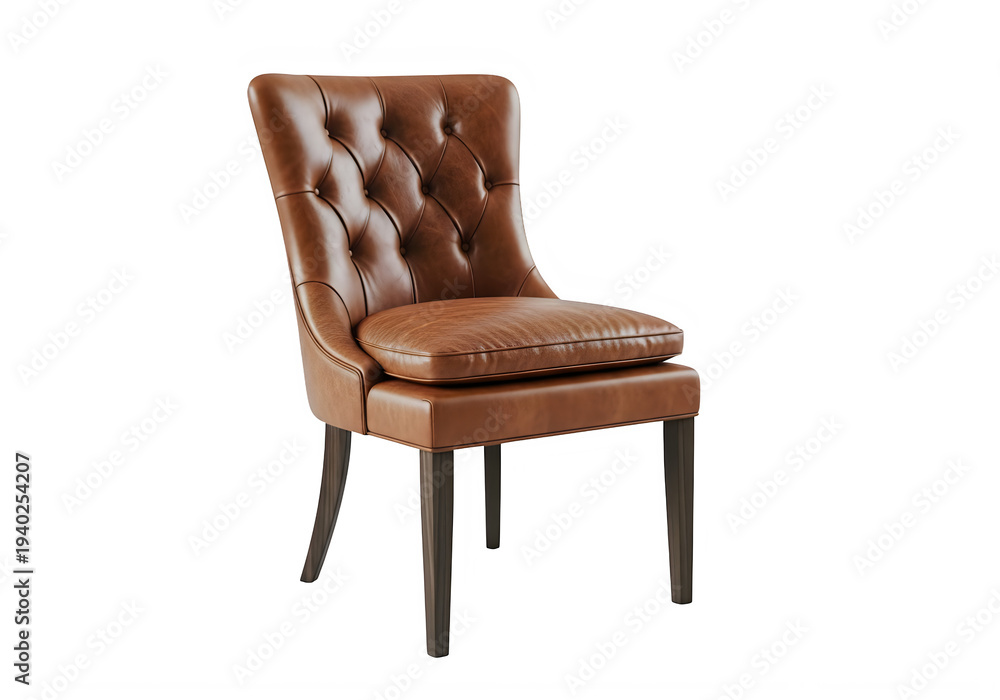 Obraz premium A brown leather chair with a tufted back and seat isolated on transparent background