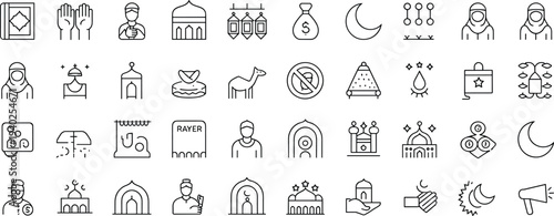 Islamic Ramadan and Eid icons set religious symbols and celebrations Keywords: islam, ramadan, eid, muslim, religious, crescent