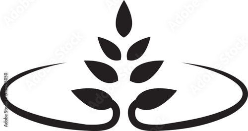 A vector logo featuring an abstract image a diadem adorned with leaves, symbolizing elegance, nature, and noble harmony.