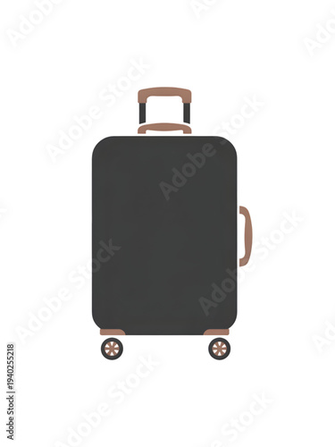 Modern silver and black rolling suitcase with wheels and retractable handle isolated on transparent background