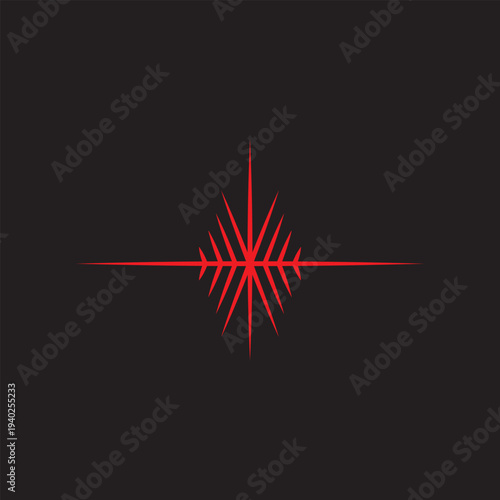 A vector red logo featuring an abstract image a resonating star radiating energy waves, symbolizing light, focus, and cosmic harmony.