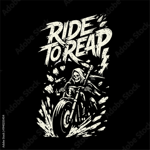 Grim Reaper on Harley Bobber with Scythe – Ride to Reap Vintage Biker Art
