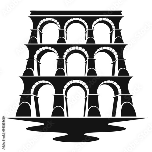 Flat solid black roman aqueduct silhouette