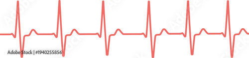 Red ECG heartbeat waveform on light gray background representing heart rate monitoring, cardiology pulse signal, medical diagnostics technology and healthcare rhythm concept